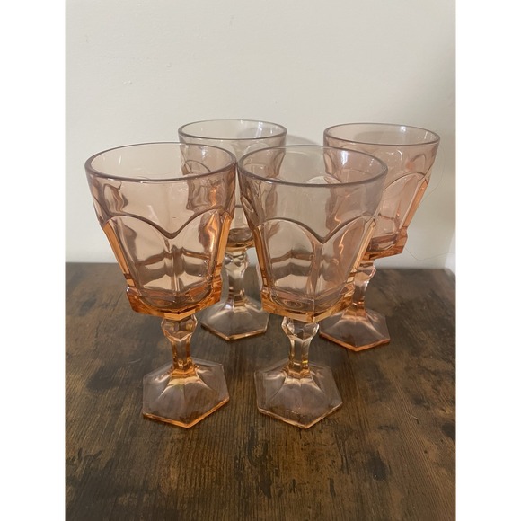 Fostoria Other - Vintage Fostoria Virginia Pink Peach Water Goblet Wine Glasses 7 1/8" Set Of 4